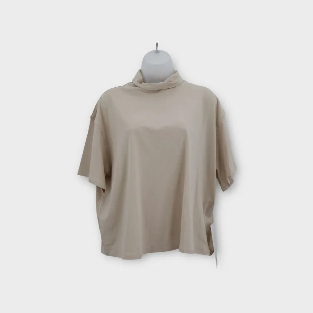 Lululemon Relaxed Fit Cotton Blend Turtleneck Tee Short Sleeve Size 10 Ivory NWT